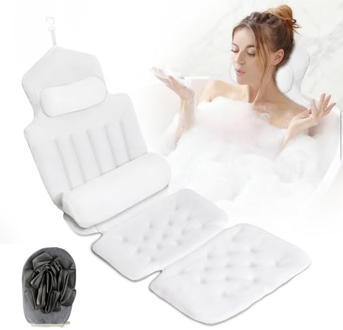 Yuning Cojín para Bañera de Cuerpo Entero,131×41cm Almohada Bañera con Reposacabezas y Soportes para el Cuello,Espalda y piernas,Almohada de Baño de Bain pour la Corps Entier,Alfombrilla para bañera