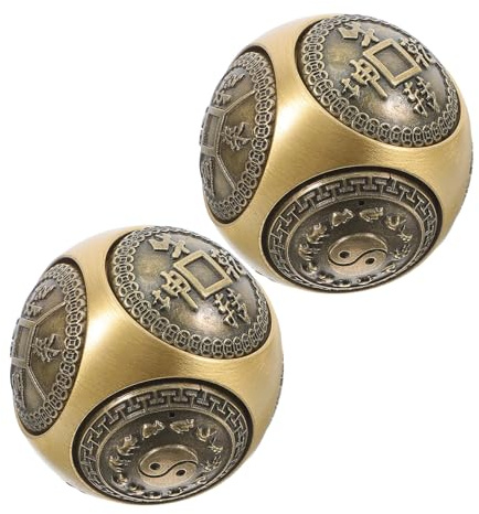 36mm Baoding Kugeln aus Messing mit Sechsseitigem Relief, 2 Stück | Goldfarbene Ausführung, Elegante Dekoration für Wohnzimmer und Zuhause, Feine Prägemuster