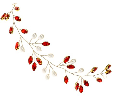 Vigne de Cheveux en Cristaux et Perles Rouge pour Mariée | Métal, Effet Décoratif Fin, Confortable et Facile à Utiliser, pour Fête à Thème et Soirée