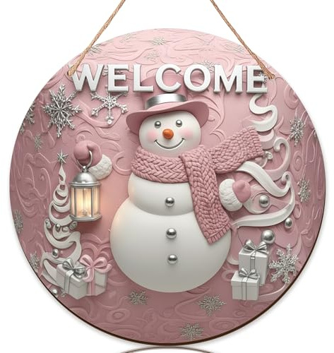 Schneemann Willkommensschild für Haustür, Winter Festliche Schneeflocken Laterne Winter Pfirsichholz Türhänger Willkommensschild Frontdekorationen für Wohnung 1 Stück