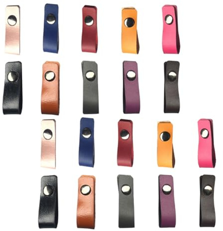 FIXOSHEE 20pcs Leather Cable Ties Cord Organizer Set, Assorted Colors Including Black, Chocolate, Yellow, Rose Gold, Burgundy, Gray, Wire Holder for Home and Office Cable Management