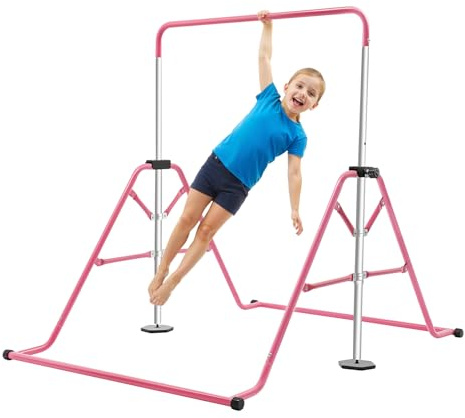 MEHOOSPVN Kinder Gymnastik Bar Mit Höhenverstellbarer Klappbarer Horizontaler Leiste Turngeräte Turnen Sport Stable Stange Gymnastikstange zu Indoor Outdoor Hause Turnreck Garten Reckanlage 80kg Rosa