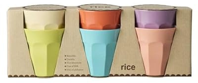 ReWu RICE Melamin Becher Set 6er – bunte Trinkbecher H 9 cm Ø 9 cm – stapelbar & leicht – ideal für Kinder, Alltag & Outdoor/Camping – max. 70°C
