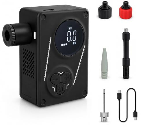 Kiflow Pompe a Velo Electrique, Mini Pompe Portable, Max 120 PSI, Pompe à air à arrêt Automatique avec valves Presta Schrader pour Tous Les vélos, Ballons, Matelas