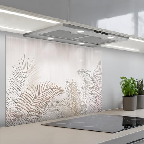 KitchenYeah© Credence Cuisine Sur Mesure Plaque Adhesive Murale Panneau | 55x80 cm - Decoratif Interieur Peel And Stick Mural Protection Mur Feuilles - Beige - Botanique - Vintage