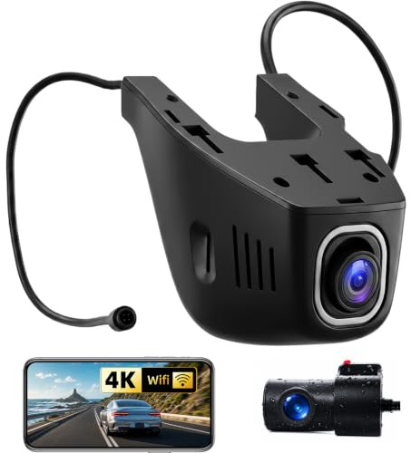 CAMECHO Bilkamera 4K med bilkamera bakkamera 1080P, 30 fps Wi-Fi-video med G-sensor, loopinspelning, dasch-cam bil, OEM-tillbehör