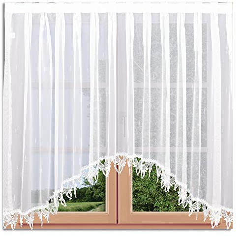 SeGaTeX home fashion C-Bogenstore Anna Fertiggardine Blumenfensterstore weiß mit echter Plauener Spitze Automatic-Faltenband 1:2,5