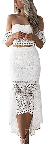 Mujeres Conjunto De Dos Piezas Falda Bodycon De Encaje + Tube Tops Blanco XL
