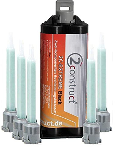 2-Komponenten Hochleistungsklebstoff 2Construct EXTREME schwarz, Topfzeit 5-7min, 50g, Kartusche mit 5 Mischdüsen