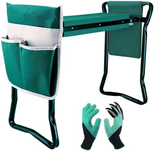 Garden Kneeler and Seat,with 2 Tool Bags Pouches and Claw Gloves,Portable Lightweight Bench Thicken EVA Foam Pad Sturdy Steel Pipe Practical Garden Tools(Green)