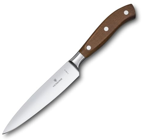 Victorinox Grand Maître, Profi Tranchiermesser, Extra Scharfe Klinge, gerader Schliff, 15 cm, Edler Holzgriff, Rostfreier Stahl, braun | Präzises 15 cm Küchenmesser aus rostfreiem Stahl für Fleisch, Fisch und Gemüse, ergonomisch und edel, Swiss Made