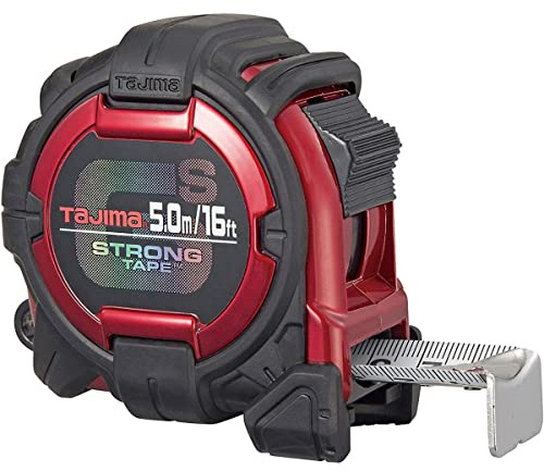 TAJIMA Tape Measure - SAE & Metric Scale 16ft/5m x 1 inch GS-Lock Measuring Tape with Acrylic Coated Blade & Safety Belt Holder - GSSF-165MBW
