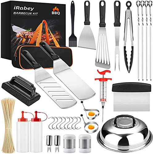 Kit de accesorios para parrilla, 131 piezas, juego de herramientas para parrilla de acero inoxidable, juego de espátulas para barbacoa, kit de utensilios para parrilla para Blackstone con bolsa de