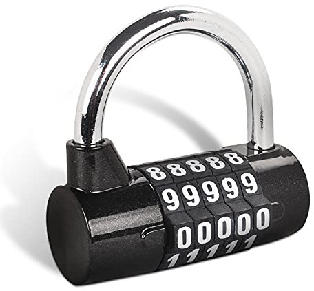 SISAV 198-Black - Lucchetto combinato a 5 cifre, nero, 6,5 x 2,5 x 6,4 cm