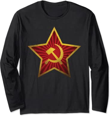 Sowjetischer CCCP Roter Stern Sichel Hammer Symbol Emblem Distressed Langarmshirt