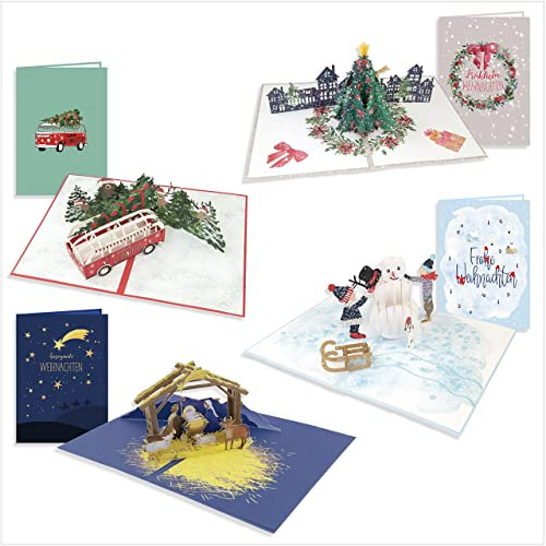 Goldbek® 3D Karten Weihnachtsset All I want for Christmas - 4 Pop Up Karten zu Weihnachten | Ideal als Geschenke | Mit Umschlägen