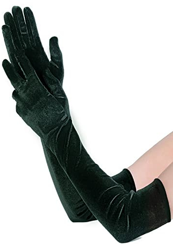 krautwear® Damen Handschuhe Ellenbogen Lang Velvet Abendhandschuhe Braut Samt grün (069-grün)