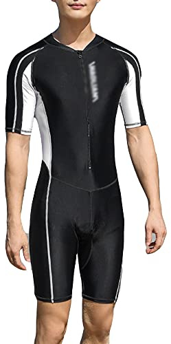 YAOTT Baddräkt för män, kortärmade badbyxor, surfdräkt, dragkedja, badskjorta med shorts, gymnastikdräkt, träning, badkläder, baddräkt, skyddskläder, solskydd, soldräkt, dykdräkt, svart, XXL