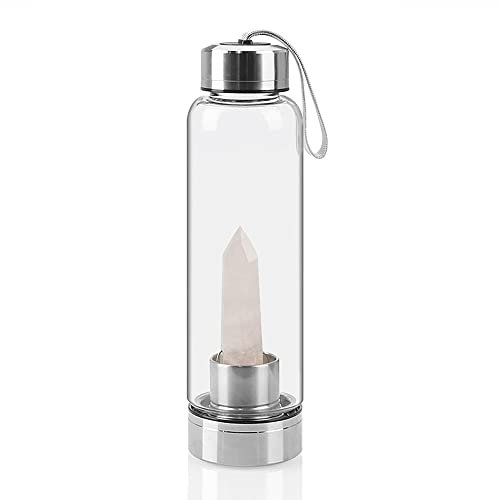 SAHKGYE Bottiglia d'Acqua in Cristallo Naturale Borraccia Riutilizzabile in Vetro Gemma con di Cristallo di Quarzo Naturale Gemstone Center Healing Obelisk Bacchetta Elisir Bottiglia d'Acqua