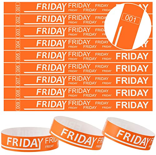 Henoyso Friday 600 Pcs Paper Wristbands for Events Numbered, Orange