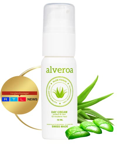 Alveroa DAY Cream | DER VERGLEICHSSIEGER | natürliche Aloe Vera Creme | beruhigend | Anti-Aging | Naturkosmetik | Aloe Vera creme Gesichtscreme | Feuchtigkeitscreme Gesicht | Trockene Haut | 50ml
