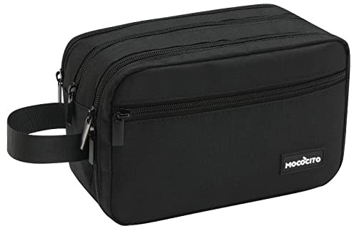 MOCOCITO Kulturbeutel für Herren, Reise, Kulturtasche, Kosmetiktasche, Kulturbeutel Faltbarer mit Tragegriff, Waschtasche für Damen - DREI Fächer(Schwarz)