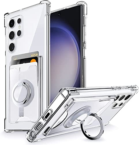 SHIELDS UP for Samsung Galaxy S23 Ultra Case with Card Holder & Ring Stand. | Wallet Minimalist Case, Transparent Slim Shockproof TPU Bumper Cover for Samsung Galaxy S23 Ultra - Clear