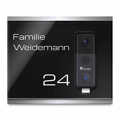Hochwertiges Klingelschild für Ctronics Video Türklingel - personalisiertes Türschild Namensschild aus Edelstahl und Acrylglas | kompatibel mit Ctronics Klingel - modernes Funkklingel Zubehör