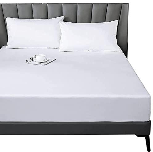 Lirex Double Cotton Fitted Sheet,100% Cotton 300 Thread Count Soft Breathable Deep Pocket up to 12 / 30cm,White