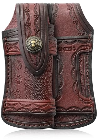 Omesio Large (L) Pocket Sheath, 5.28 (pour Les Couteaux Plus Petits Que 13.41 cm) Leather Belt Sheath, Horizontal Leather Sheath, Brown Leather Sheath for Folding Knives