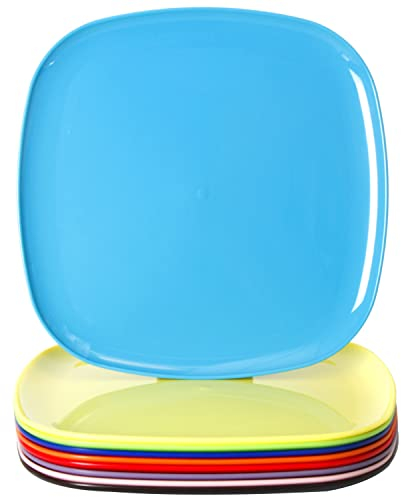 Youngever Lot de 9 grandes assiettes carrées en plastique de 25,4 cm (9 couleurs arc-en-ciel)