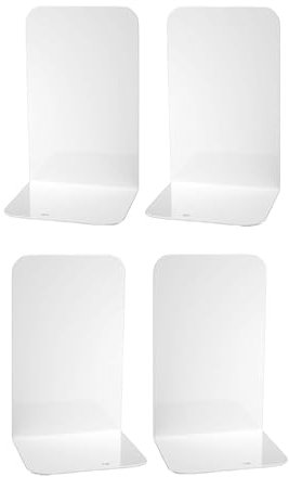 Deefongo 4 Pieces White Metal Bookends, Heavy Duty White Decorative Metal Bookends,Non-Skid Bookend for Office, School&Home, Book end for Heavy Books