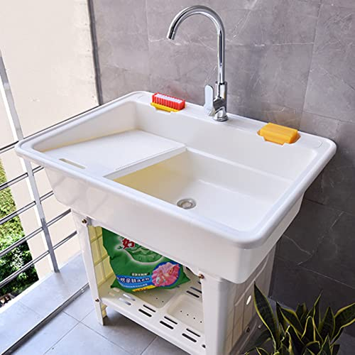Utility Sink Basin Set with Washboard and Wasserhahn - Freistehende Handwaschbecken für Garten, Balkon, Garage - Badezimmer Reinigung Slop Gefäß Waschbecken - Perfekte Waschstation!