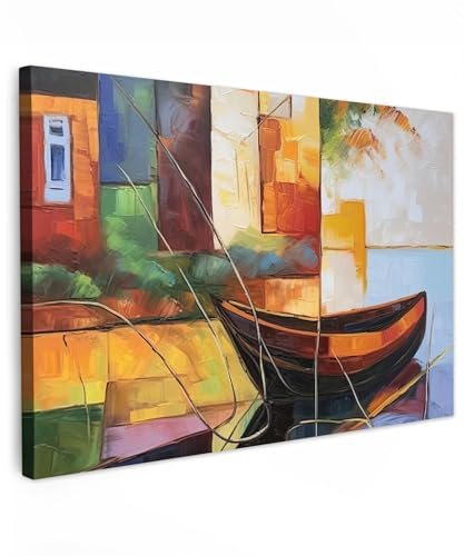 MuchoWow© Leinwände Groß XXL Wall Decoration Bilder Schlafzimmer Deko | 120x80 cm - Pictures Canvas Painting Wanddekoration Wohnzimmer Kunstdruck - Bunt - Abstrakt - Kunst - Boot - Farben