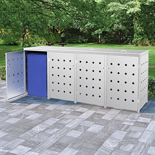 Hommdiy Mülltonnenbox für 4/3/2/1Tonnen 240L, Edelstahl,Mülltonnenverkleidung Gartenbox Müllcontainer,Silber (4 Bins)