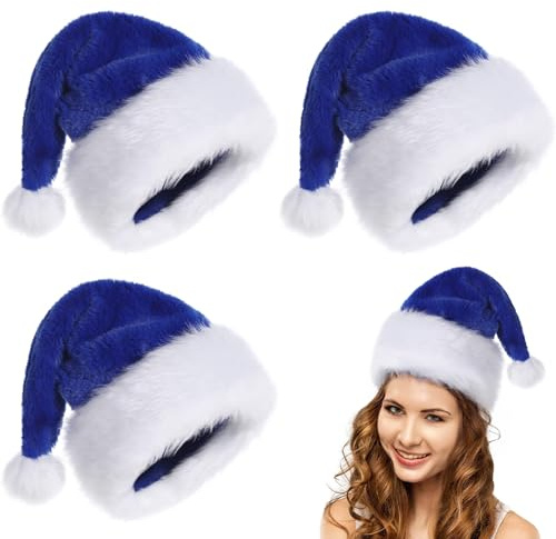 3 Stück Plüsch Nikolausmütze,Warm Dicker Nikolaus Mütze für Erwachsene Weihnachtszubehör,Deluxe-Weihnachtsmannmützen mit Samt und Plüschbesatz für Weihnachts Geschenke Weihnachtsfeier Lieferungen