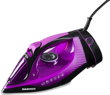 Daewoo Glide Iron, The Free Glide, 2200W, Cordless Iron, Corded Base, High Burst Steam And Precision Tip, Adjustable Temperature Dial And Self Clean Function With Anti Calcium Function, Purple