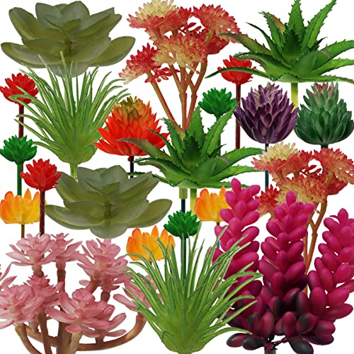 QUOZUO Succulents Plants Artificial, 22pcs Colorful Fake Succulents, Mini Artificial Succulents for DIY Crafting Home Floral Wall Garden Office Decoration (Unpotted)