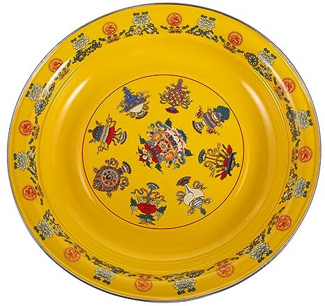 LABRIMP Vintage Pattern Enamel Plate Chinese Style Enamel Plate for Vegetable Fruits Tray for Home Kitchen