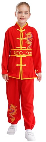 Mufeng Bambino Uniformi di Kung Fu Tang Suit Abiti Cinesi di Tai Chi Abbigliamento per Arti Marziali Camicia Cappotto Costume da Spettacolo Teatro Rosso 3-4 anni