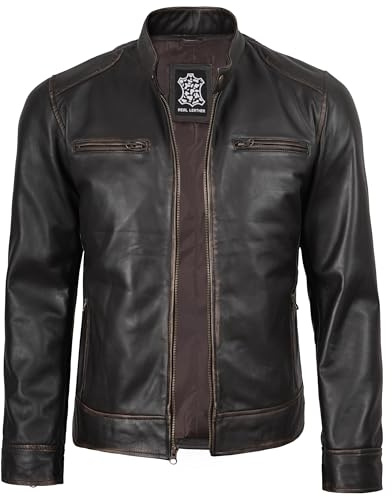 Decrum Big And Tall Mens Leather Jackets - Cafe Racer Leather Jacket Tall | [1122964] Ddge Dark Brown, LT