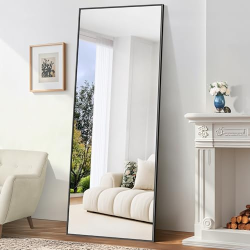 BONEWEI Ganzkörperspiegel 179 x 65 cm, Rechteckiger Standspiegel mit schwarzem Aluminiumrahmen, Groß Wandspiegel Bodenspiegel für Schlafzimmer, Eingangsbereich, Flur, Heimdekorationn