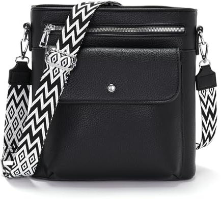 YISUOHOOM Handtasche Damen Mittelgroß Umhängetasche Damen Crossbody Bag Veganes Leder Schultertasche mit Vielen Fächern Schwarz