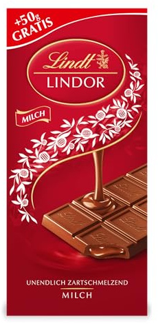 Lindt Schokolade LINDOR Tafel Milch | 150g | Feinste Vollmilch-Schokolade mit einer unendlich zartschmelzenden Füllung | Schokoladentafel | Schokoladengeschenk