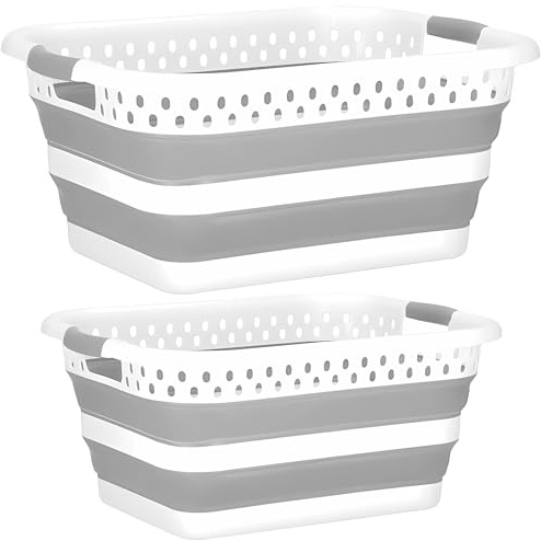 Platzsparende Wäschekörbe – 2er Set faltbare Wäschebox 24L & 36L, großer Wäschekorb klappbar, ideal für Haushalt & Camping, Laundry Basket faltbar für Kleidung & Wäschekorb groß