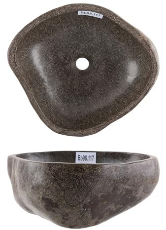 Flußstein-Waschbecken 40 cm oval Unikatauswahl nach dem Kauf rundum poliert Bad Gäste WC Naturstein Handwaschbecken von Wohnfreuden