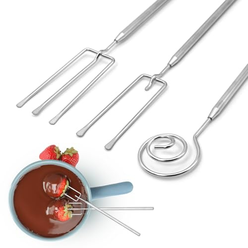 3 Stück Pralinengabel Set, Edelstahl Pralinenbesteck für Handgefertigte Pralinen, Trüffel & Süßigkeiten – DIY Pralinen Werkzeug für Pralinen Selber Machen, Ideal für Zuhause & Profis