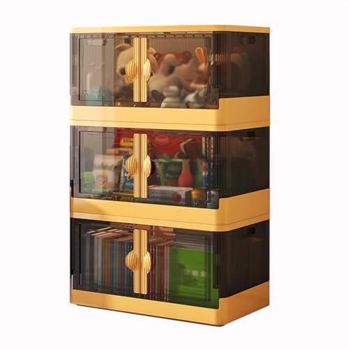 Contenedores de almacenamiento apilables con ruedas y tapas transparentes, juego de 3 puertas plegables frontales abiertas, recipientes de plástico grandes para nización de armario, 46 x 29 x 84 cm,
