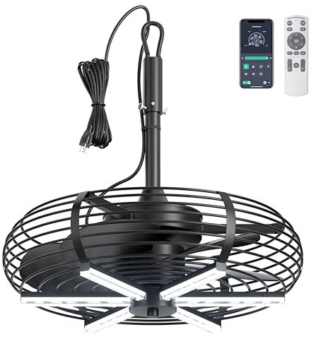 Coolbull Outdoor Ceiling Fans with Lights, 20'' Hanging Fan, Plug and Play