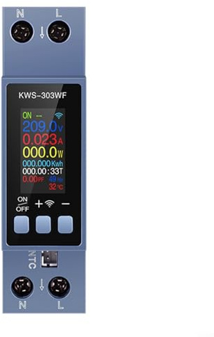Puupaa Misuratore di potenza CA 0-40A Display TFT da 0,96 pollici Monitor di energia corrente bifase di tensione con comunicazione WiFi/485 per uso domestico montato su guida (KWS-303WF)